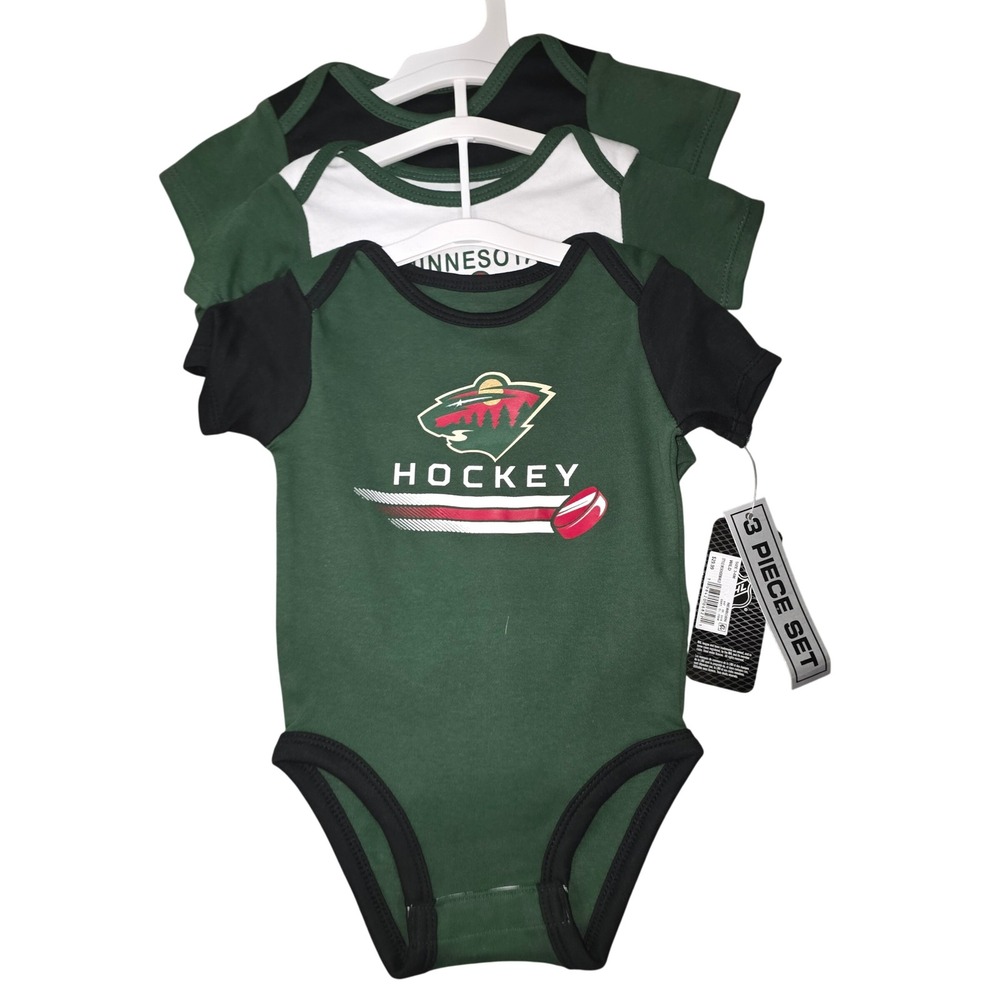 NHL Minnesota Wild 3 Piece Bodysuit Set Green White Black 3-6M